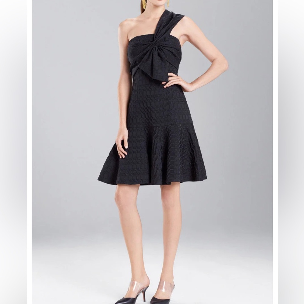Josie Natori texture geo jacquard one shoulder dress